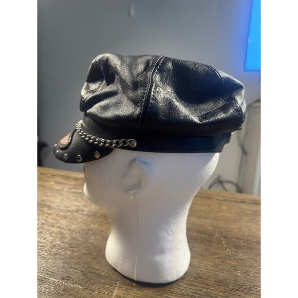 VTG 90s Harley Davidson Leather Captains Hat Studs/Chain Visor - Picture 4 of 8